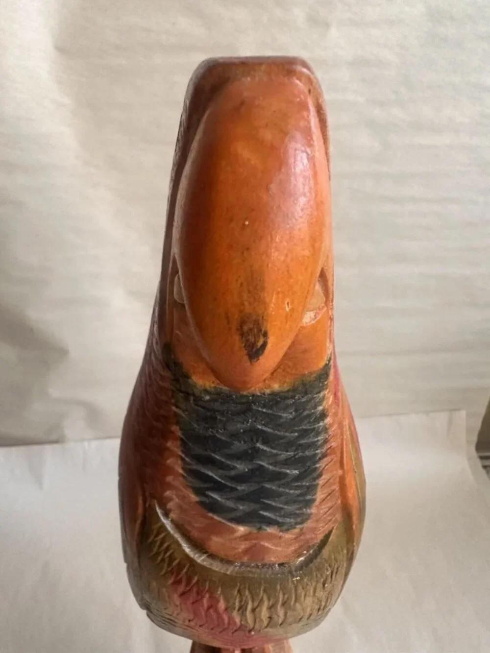 Vintage Hand Carved Wooden Parrot Sculpture 18” Tropical Folk Art Bird Coastal